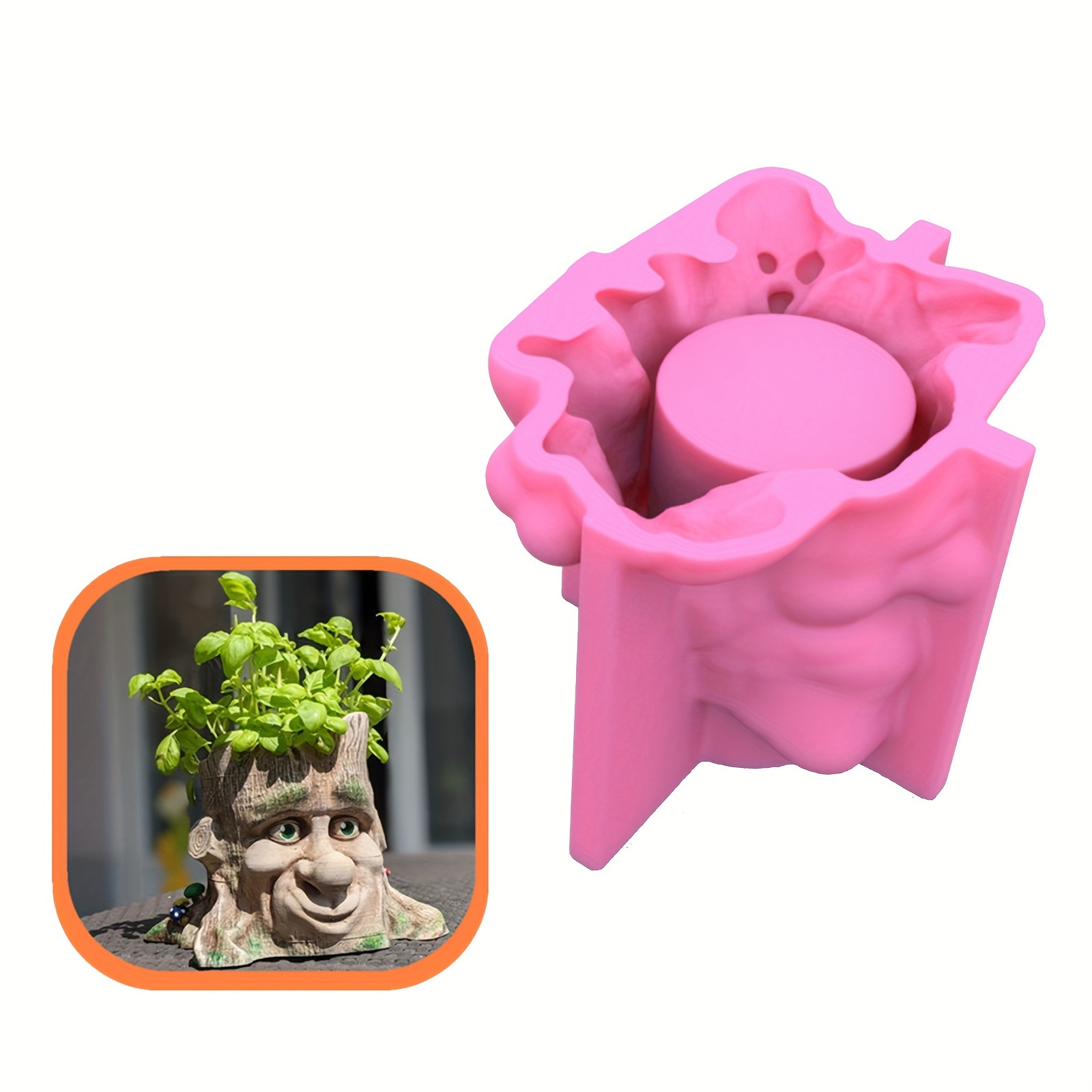 

Flexible Silicone Face Tree Stump Planter Mold - Pink, Multi-use For Concrete, Cement, Clay & Plaster - Easy To Demold & Clean, & Candle Holder Crafting Kit - Ideal Gift For Plant Lovers