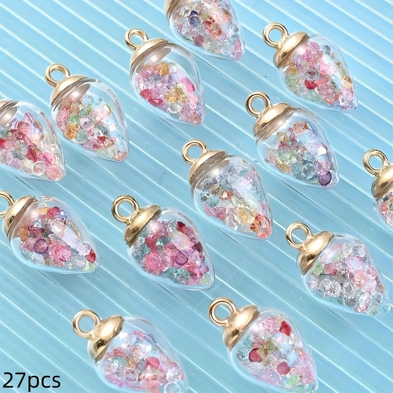 Image of 27pcs Transparent -dark Water Drop Glass Charms With Sequins Inside - Multicolor Shimmering Beads For Jewelry, Bracelets, Necklaces, Earrings And Additions. Gift For . Christmas