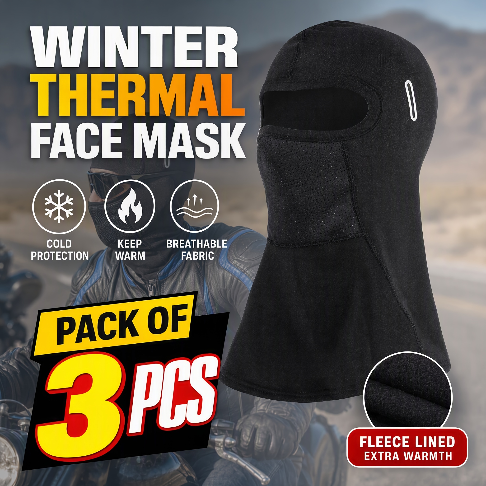 Image of 3-pack Windproof Ski Balaclava Face Mask, Breathable Mesh Mouth With Glasses-friendly Holes, 360° Full Coverage Extended Neck Warmer Comfortable Dustproof Warm Face Cover