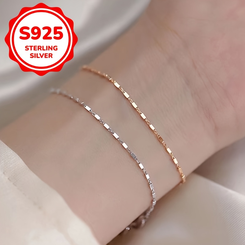 Women's Geometric 925 Silver Bracelet with Rose Golden End