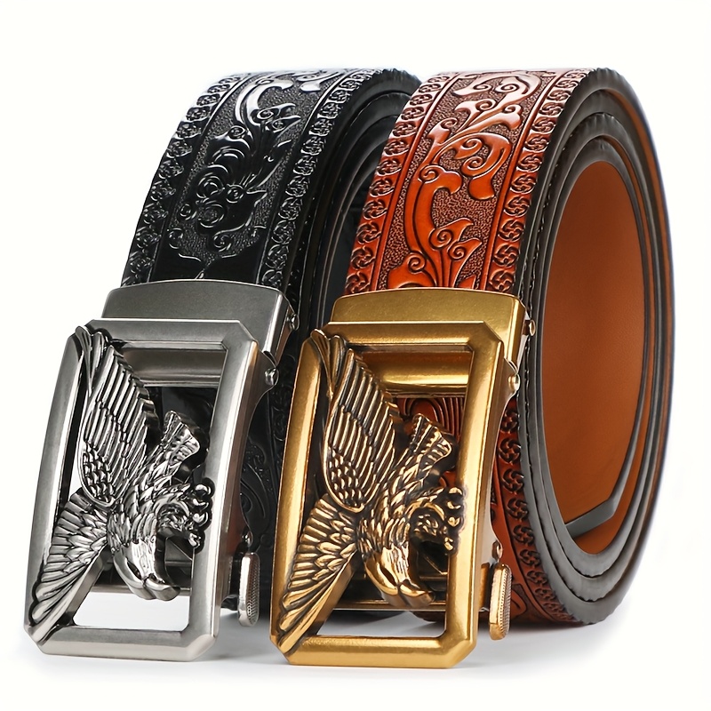 TEMU 2-pack Genuine Leather Belts For Men, 1 3/8" Adjustable Quick Release Click Belts For Men's Jeans, Casual & Work