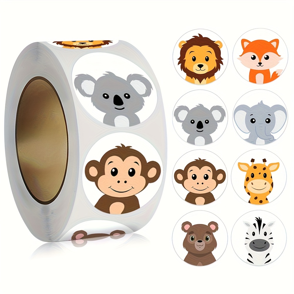 Image of 500pcs/roll Round Animal Monkey Stickers Party Gift Decoration Label Stickers Scrapbooking Encouragement Stationery Sticker