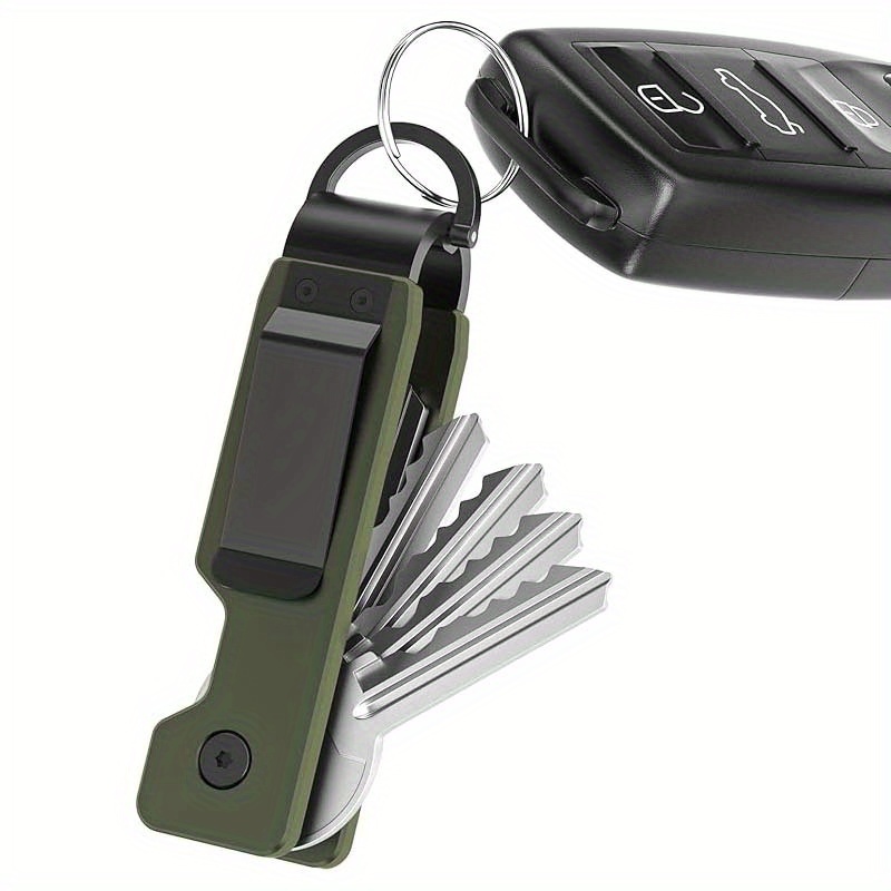 изображение предмета компактный металлический держатель для ключей, вмещающий 2-6 ключей, с элегантным дизайном, подходящим как для мужчин, так и для женщин. этот органайзер для ключей из алюминиевого сплава поставляется с безопасной застежкой.