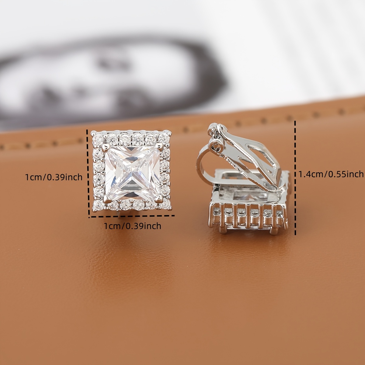 TEMU 1 Pair, European And - Copper - Synthetic Zirconia-encrusted - Exquisite And Luxurious Square Stage-style Unisex Clip-on Earrings. Suitable For