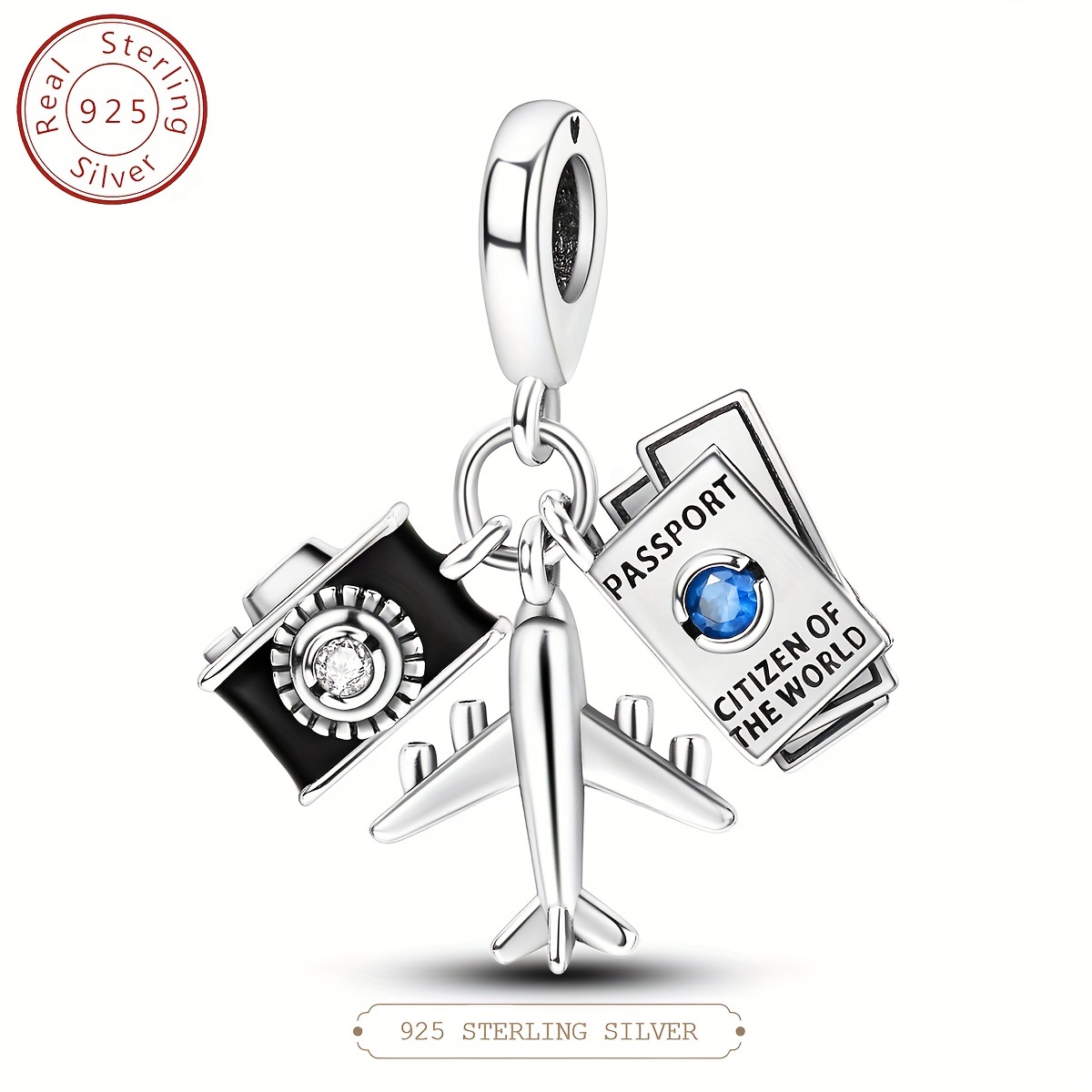 

Travel Collection S925 925 Sterling Silver Camera Plane Passport Dangle Charm Beads Fit For Original Bracelet Bangle Diy Fine Jewelry Making Gift