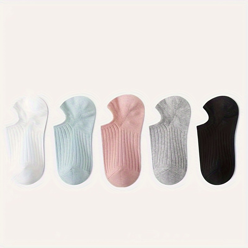 TEMU 5-pack Women's No-show Ankle Socks - Soft Pastel & Neutral Colors (white,, Pink, Grey, Black) - Low-cut Short Socks For Sneakers, Flats, Boots - , Hand Washable, Versatile Casual Attire