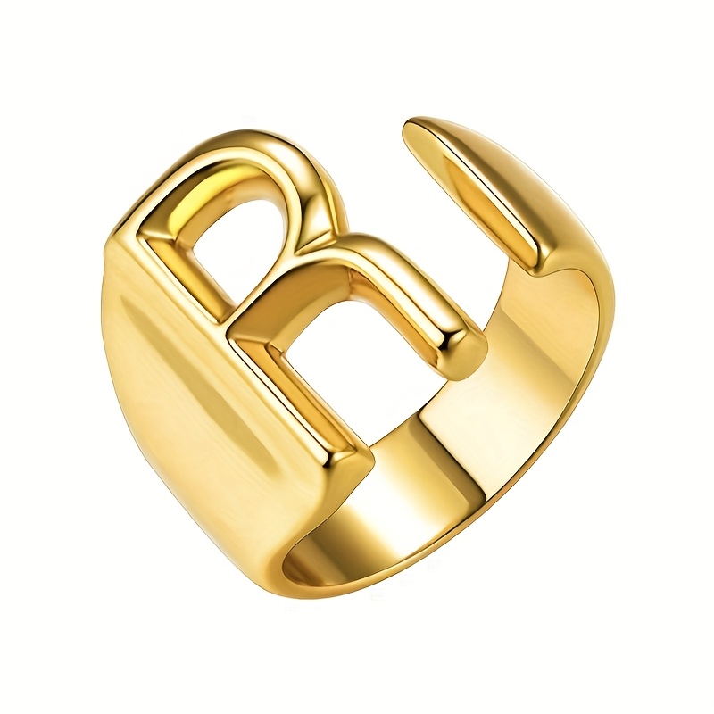 TEMU 1pc Fashionable Vintage 26 English Letters Stainless Steel , Unisex Ins-style Knuckle Ring, 18k Gold-plated And Fade-resistant, Suitable For