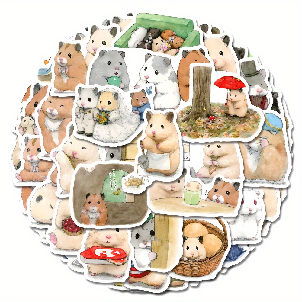 

100pcs Cute Hamster Animal Pvc Waterproof Stickers For Water Cup Refrigerator Book Luggage Table Helmet Skateboard Camera Guitar Laptop