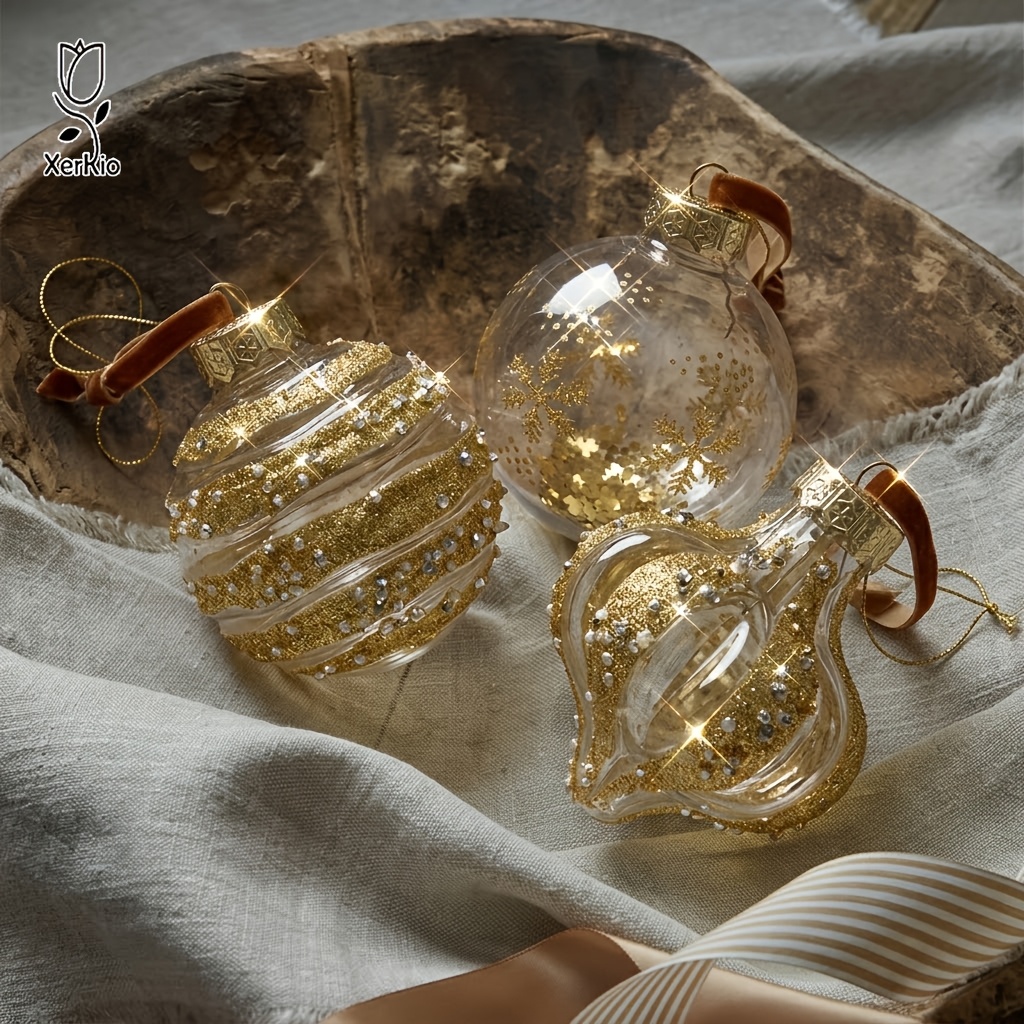 TEMU 9 piezas XERKIO Adornos Navideños Dorados Transparentes - 8 cm Adecuados para Colgar en Árbol de Navidad, Elegantes Esferas Doradas para