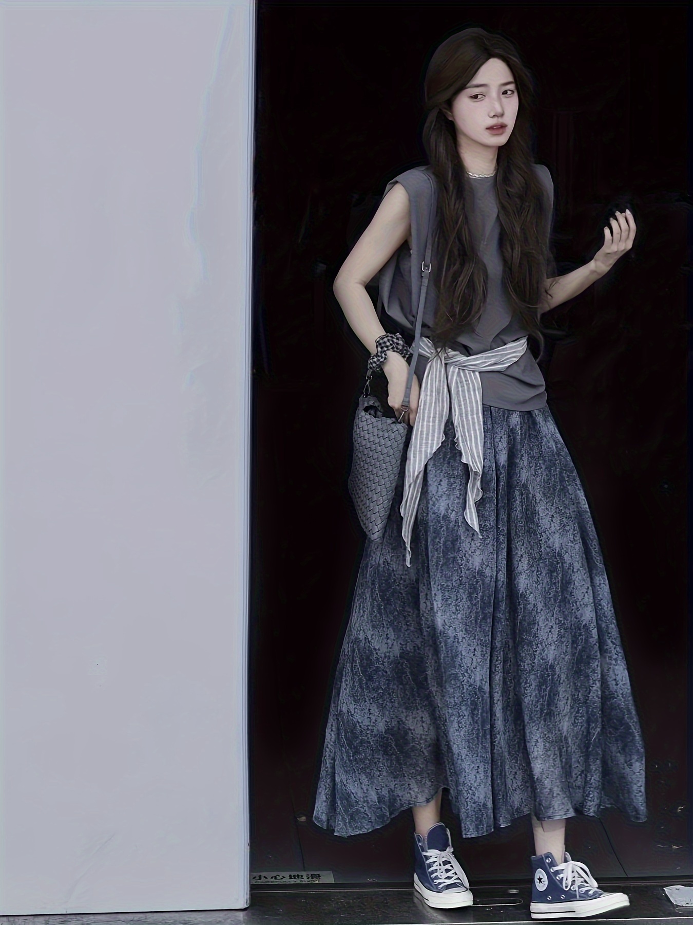 tie dye allover print high waist skirt elegant a line knee Temu