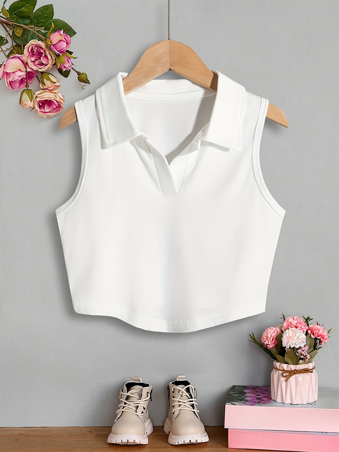girls casual sleeveless collared crop top kids' fashion temu