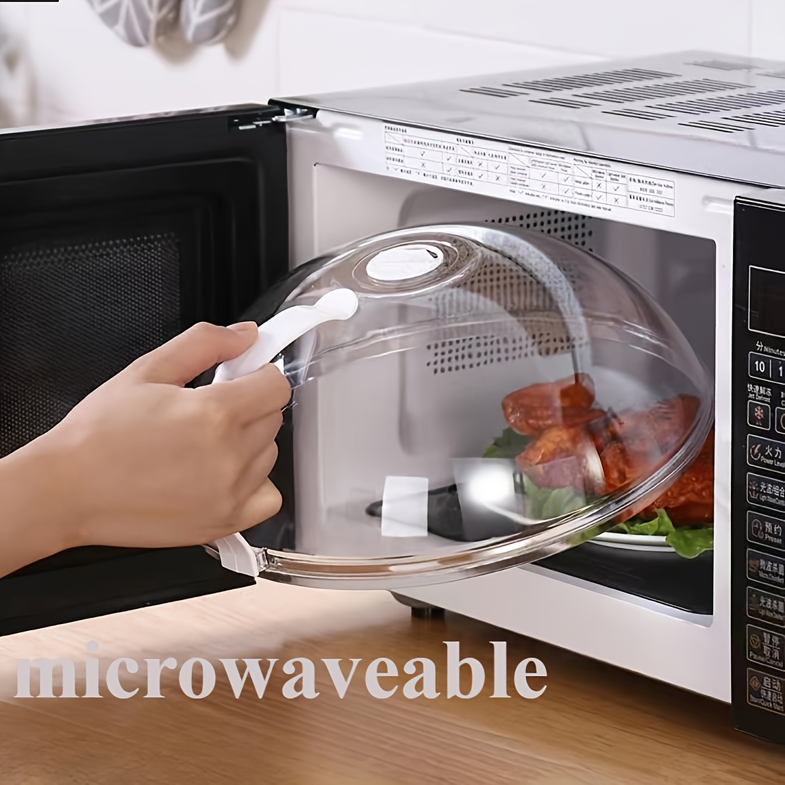 

1pc Microwave Safe Cover With Vents And Handle - Proof Lid For Microwave Oven Heating, Bowl And Tray Protector For Kitchen Use, Microwave Food Cover