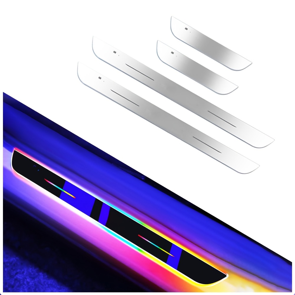 TEMU 4pcs Led Door Sill Pro With 7 Lighting Colors, 28 Transformation Auto-sensing Wireless Bloom Car Led Door Sill, Without Battery