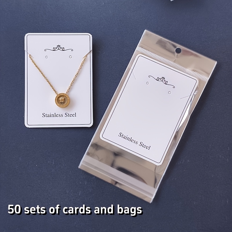 TEMU Kit di confezionamento per gioielli in cartoncino da 100 pezzi (50+50) | Carte espositive da 8,5�6 cm con sacchetti protettivi - Espositore per