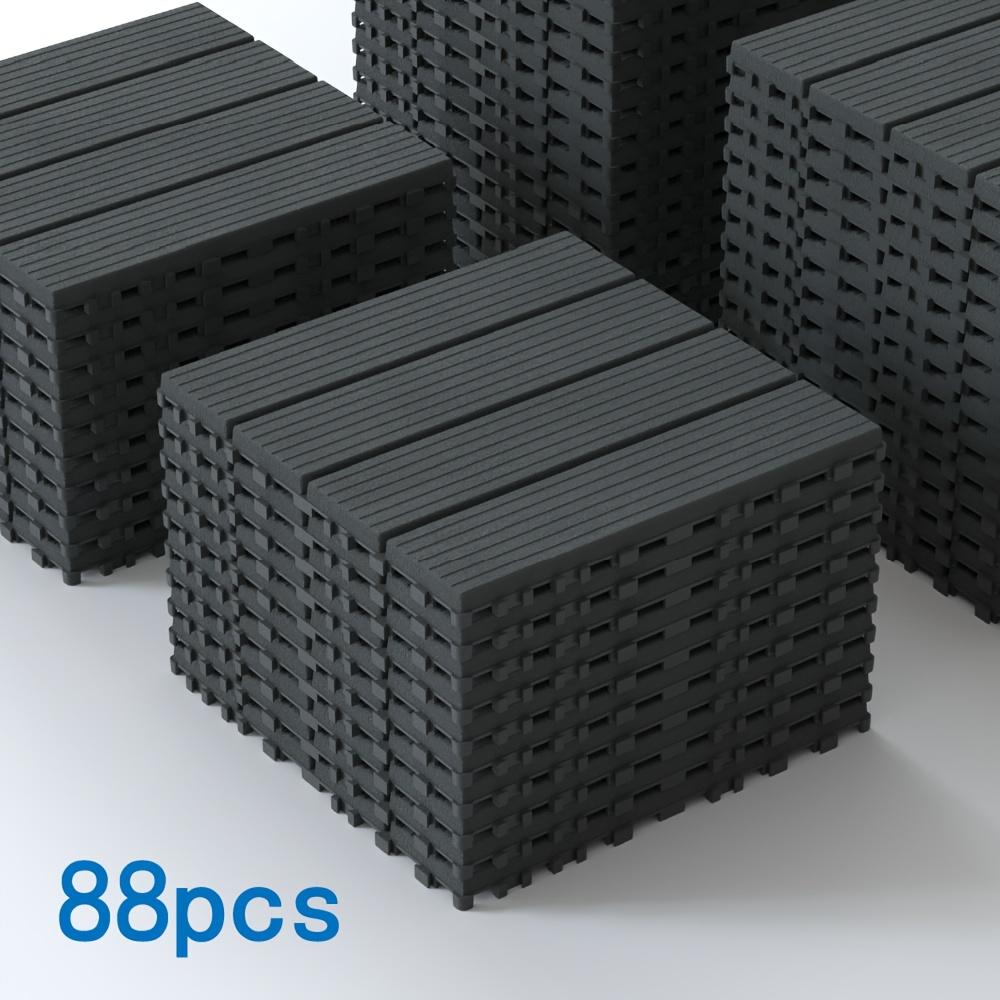 TEMU [2026 New Release] 88pcs Interlocking Deck Tiles, 12"x12" Waterproof Patio Flooring, High-quality Plastic Pavers For Courtyard, Garden, Balcony,