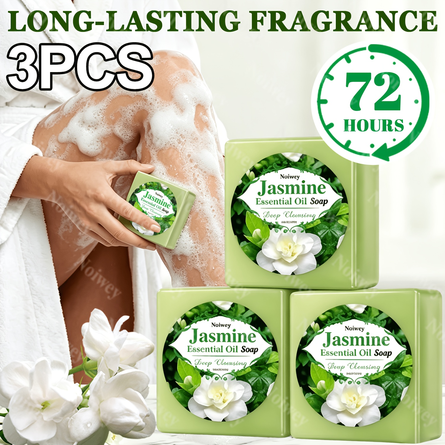 3pcs Jasmine Essential Oil Soaps for Moisturizing Cleansing