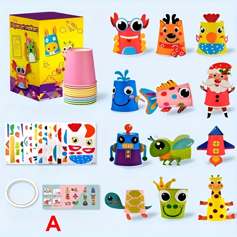 Image of 12pcs Paper Cup Craft Diy Set, A Gift Craft Collection Designed For Children Aged 3+, To Enhance Fine Motor Skills Development