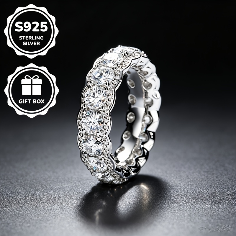 Image of 1pc S925 925 Silvery Plated Fashionable Synthetic Cubic Zirconiaia Ring, Unisex, Fine Jewelry, Hypoallergenic And , Suitable For Daily Casual Wear, Wedding Proposal Engagement Ring