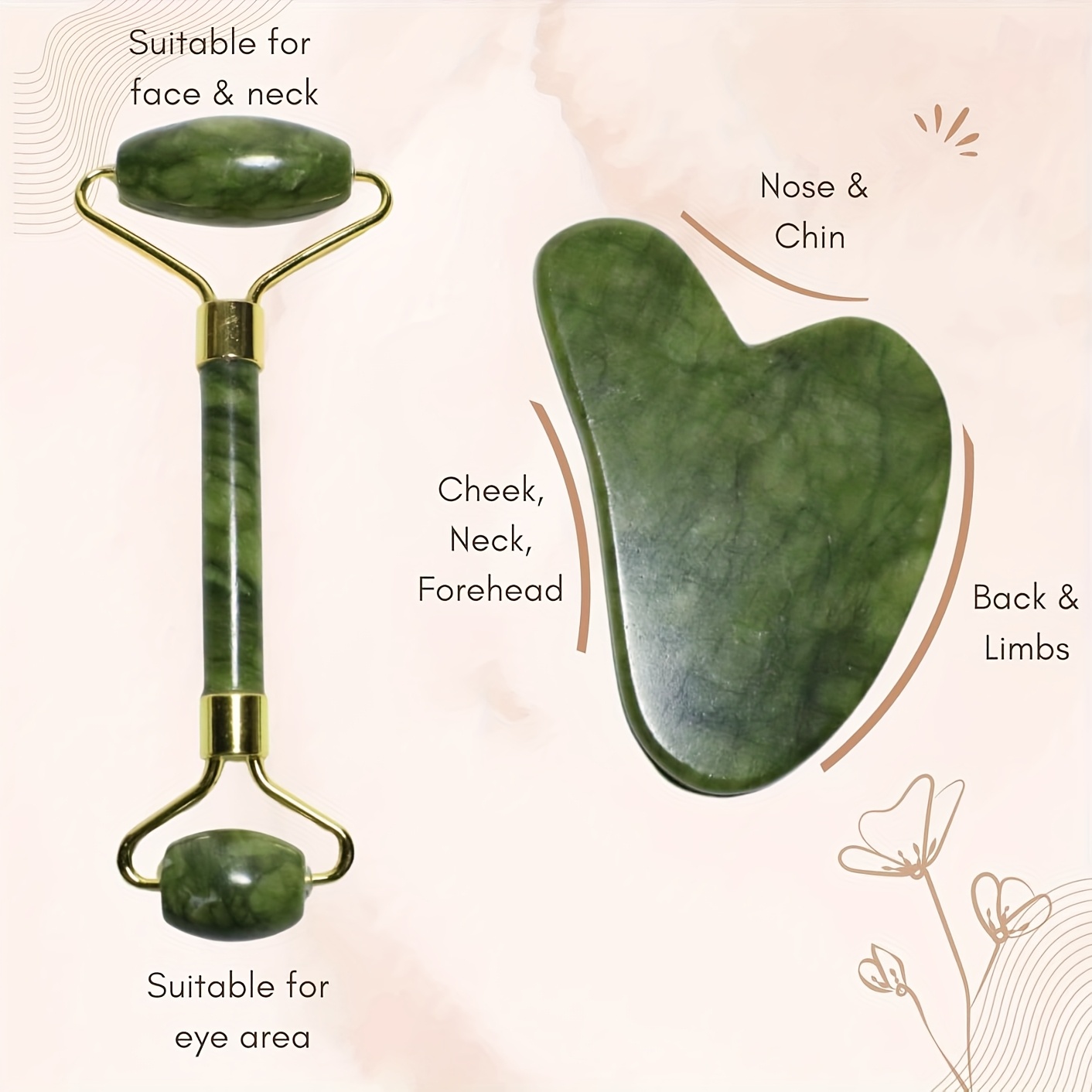 2pcs face massager jade roller scraper is used for lifting face