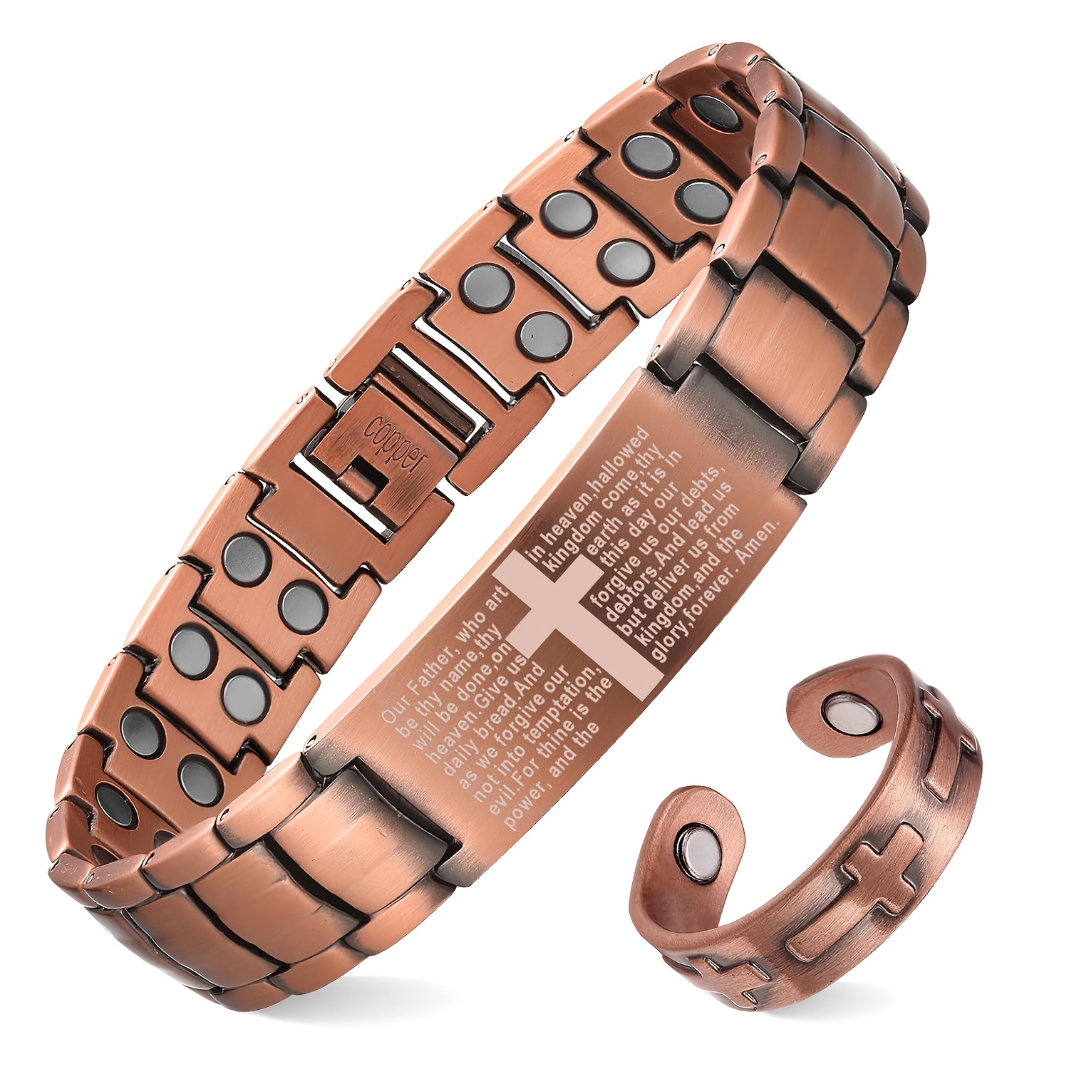 Men's Copper Cross Magnetic Bracelet with Adjustable Tool