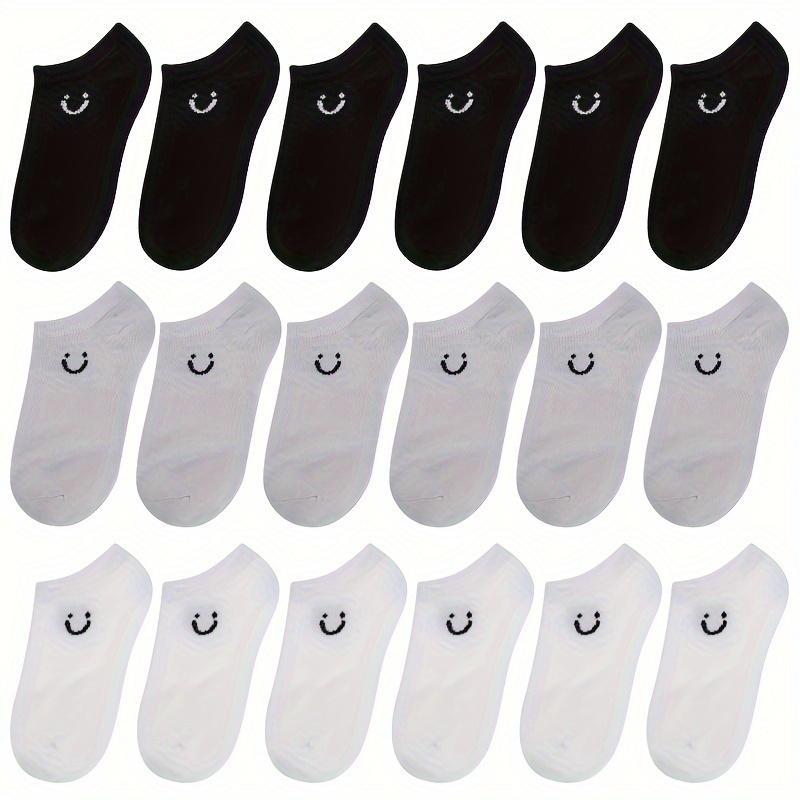 Image of 18 Pairs Of Solid Color Face Invisible Breathable Comfortable Socks