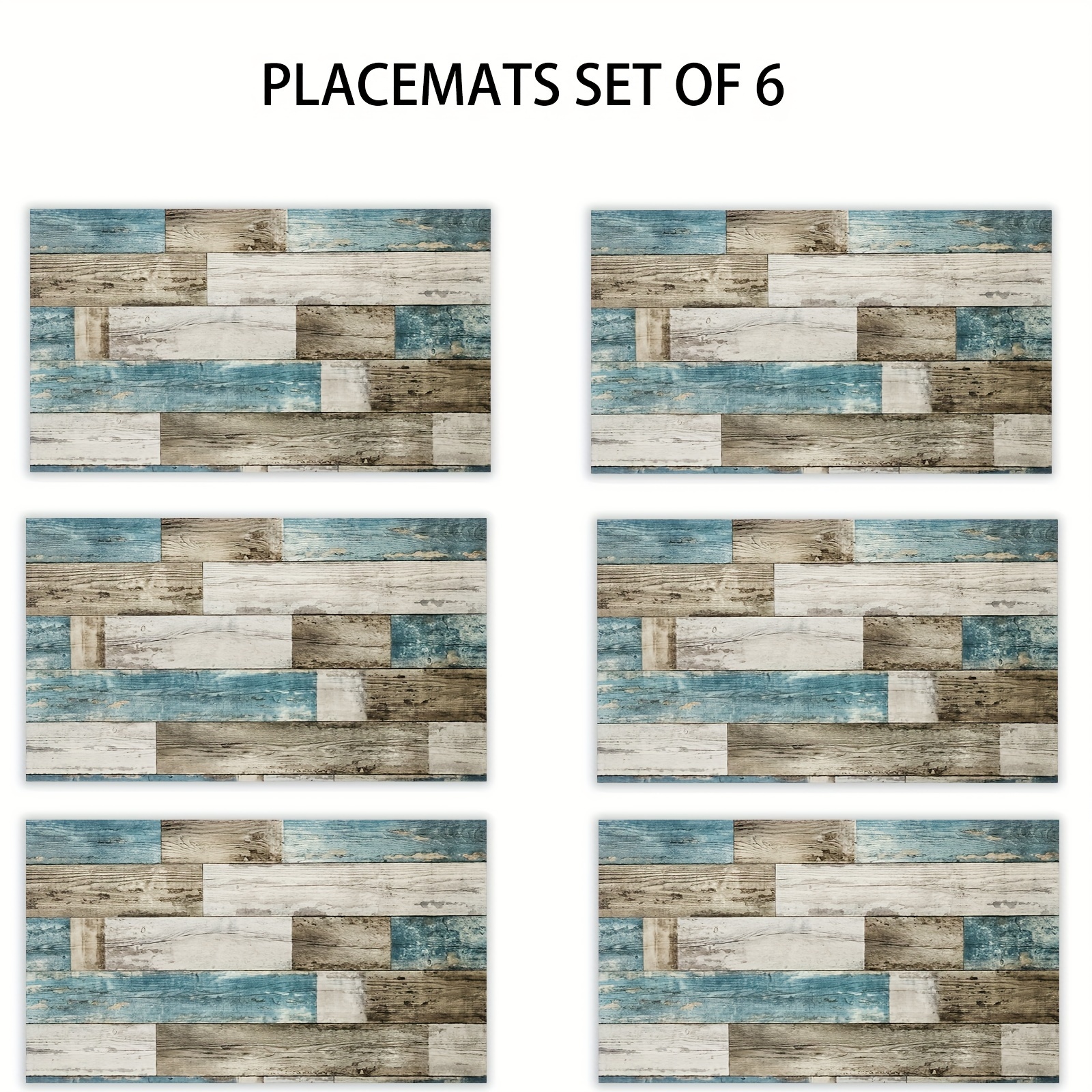 

Jit4 /6 Pieces Set Of Rustic Wooden Pattern Linen Table Placemats - Machine Washable, Suitable For Festive Parties, Kitchen And Dining Room Decor, Home Décor, Party Decoration, Holiday Décor