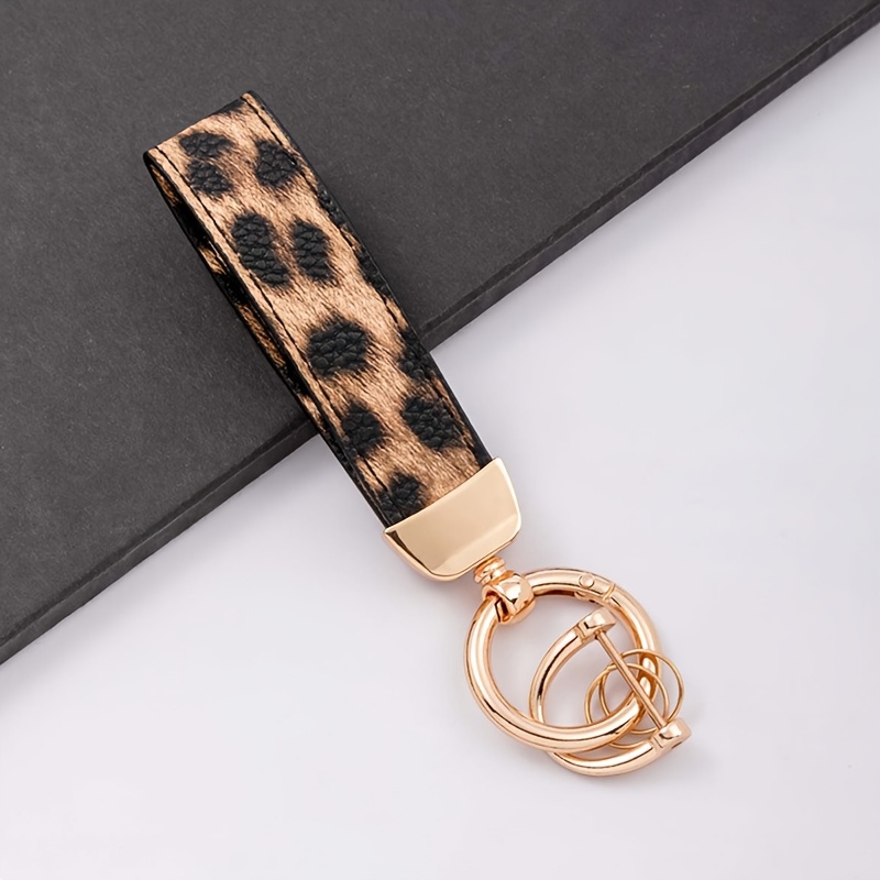 1pc Fashion Keychain Leopard Embossed Alloy Easy Style Faux Leather Rope Keyring Pendant Suitable For Keys And Car Keychains Unisex