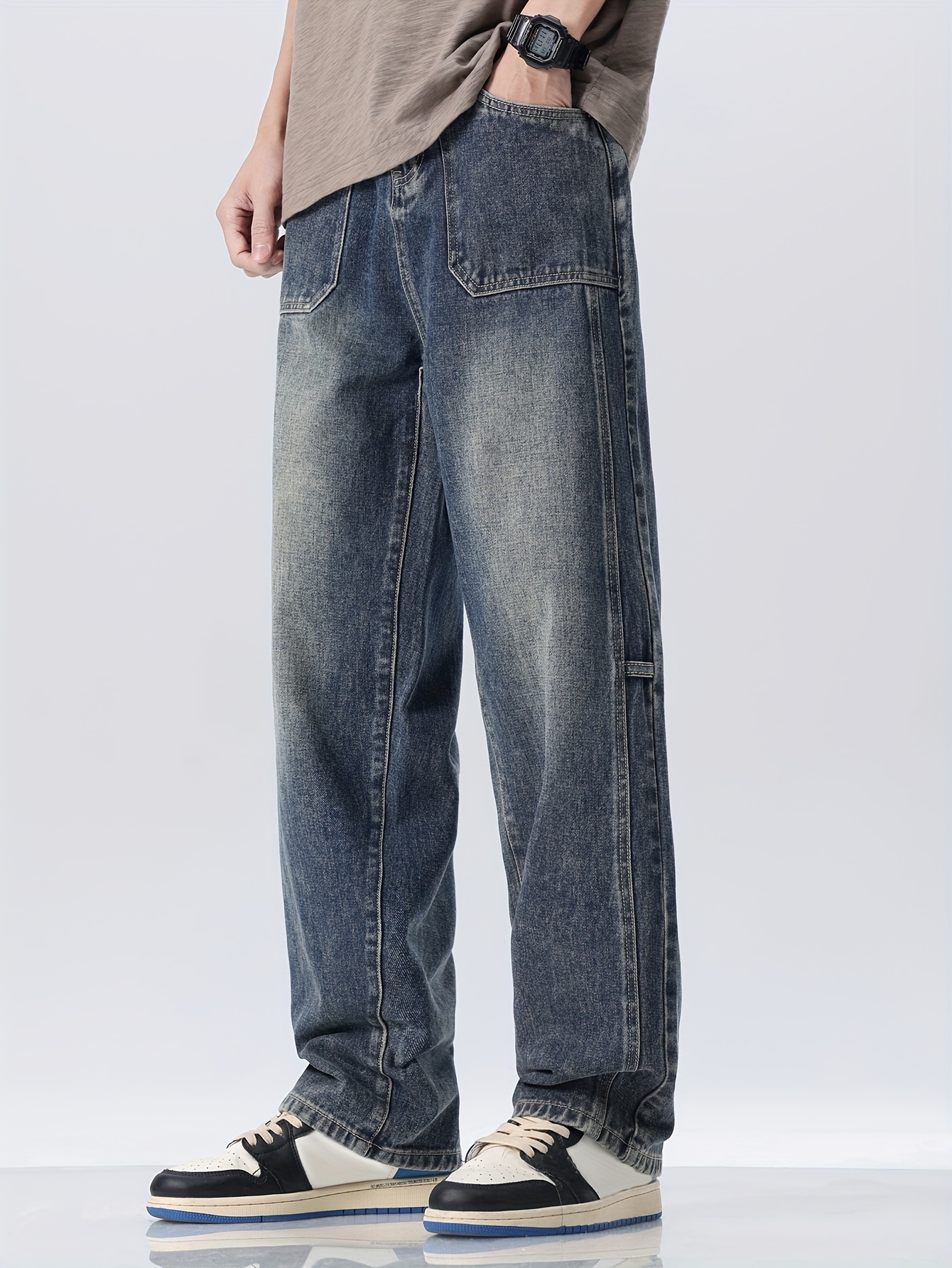 Loose Fit Straight Leg Jeans Men's Casual Street Style - Temu United Kingdom