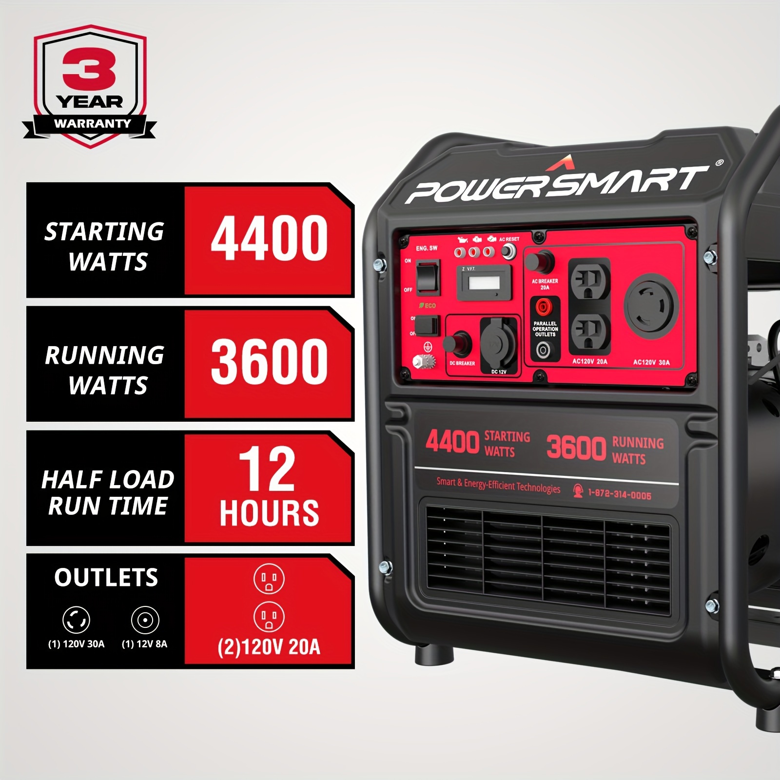 4400 watt portable generator with inverter technology rv ready 30a outlet gas powered epa compliant lightweight quiet for home use camping outdoor details 0