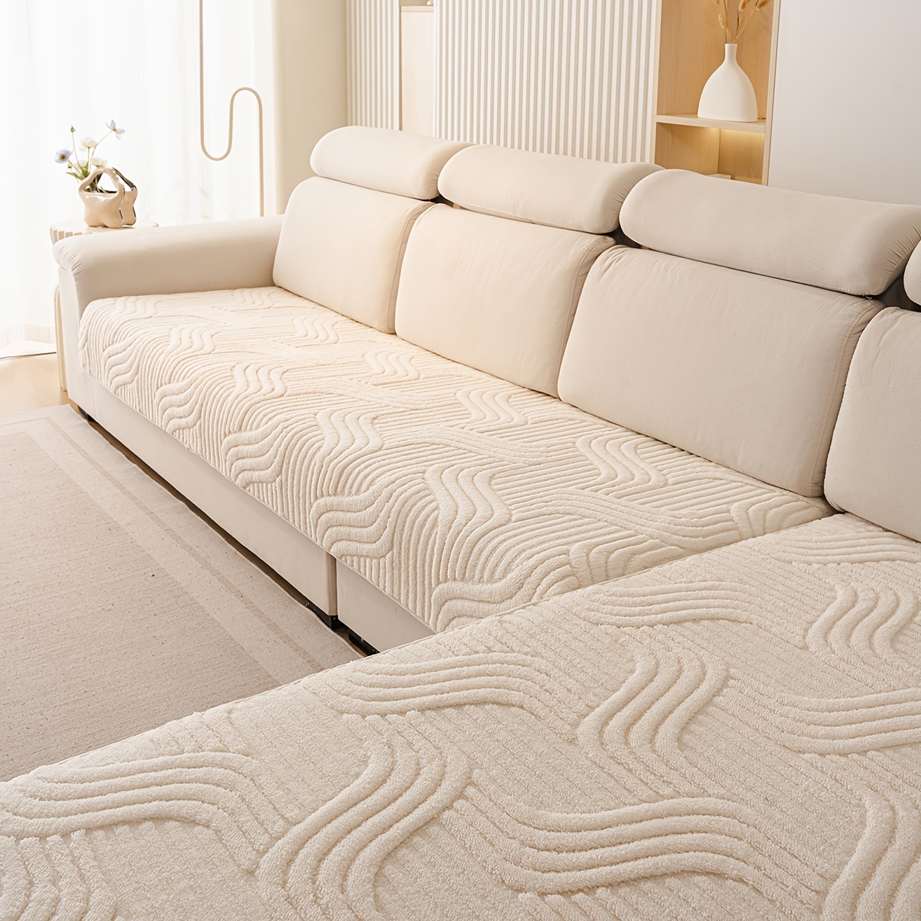Image of 2pcs Thick Plush Sofa Covers | Soft Fabric, Machine Washable, High Weight, Suitable For , Ideal For Living Room, Office, Bedroom, Outdoor Home Decoration