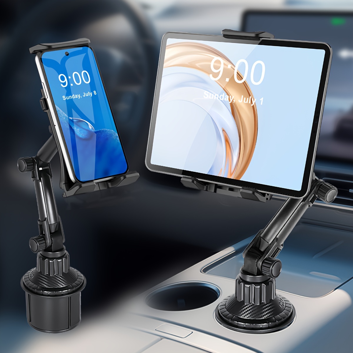 

2-in-1 Adjustable Car Cup Holder Mount For 4-13" Tablets And Smartphones, Abs Material, Rotatable And Expandable Base With One-hand Operation Feature For Safe Driving
