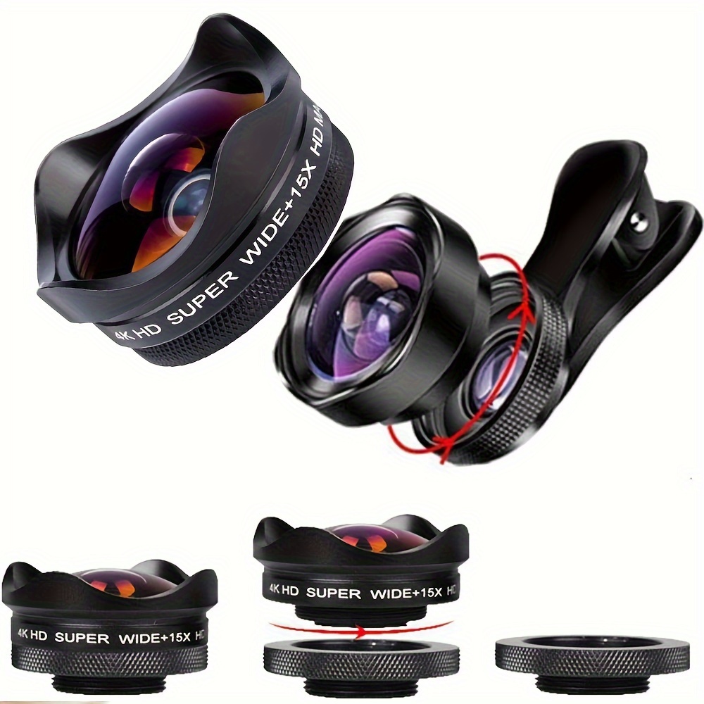 

4k Wide 15x In 1 Camera Lens Kit, Clip-on Phone Lens, Aluminum Alloy Universal For Mobile Photography