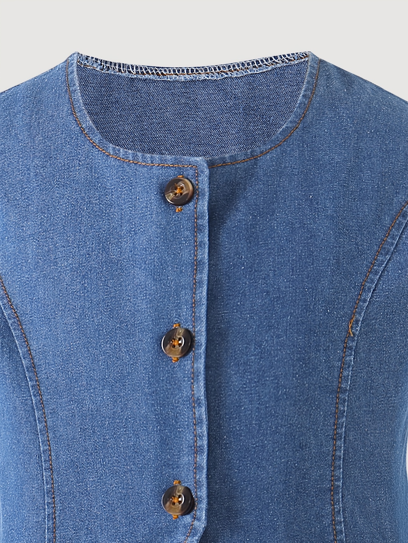 Big Girl Fashion Regular Crew Neck Solid Color Button-Up Sleeveless Hem Irregular Design Denim Top And Loose Solid Color Denim Straight Wide Leg Pants Trousers Length Ankle Length Spring Summer Casual Girls' Denim Two-Piece Set, for Outdoor