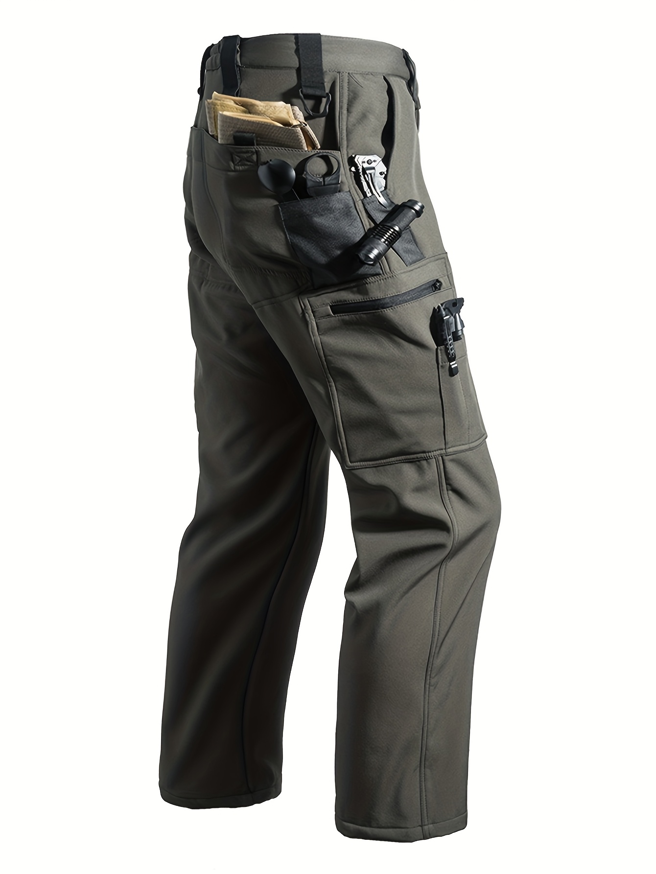 Men's Fleece-Lined Windproof Cargo Pants for Outdoor Activities