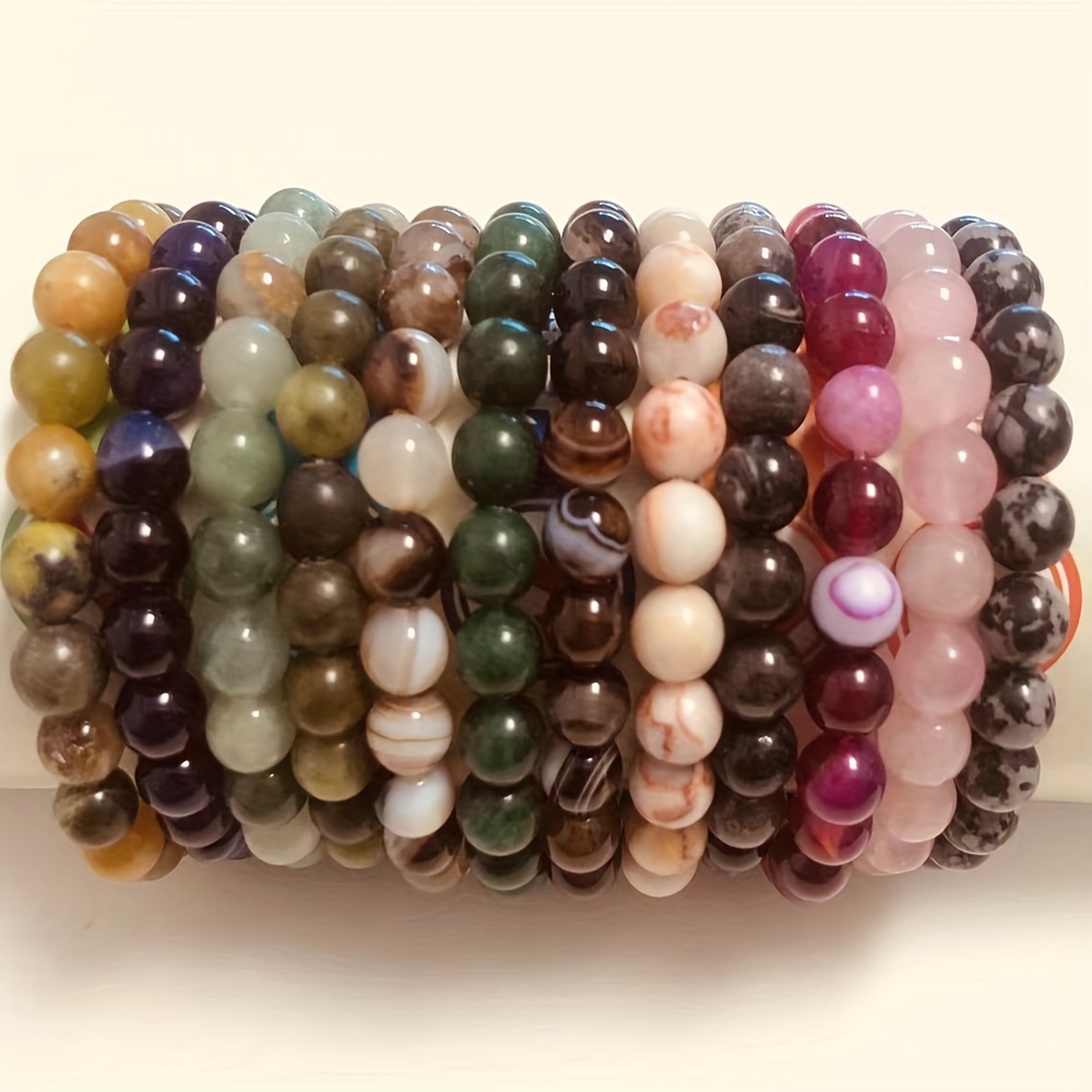 

5pcs Boho Chic Natural Stone Beaded Bracelet Set - Stretchy Handcrafted Wristbands For Women, & Vacation Wear