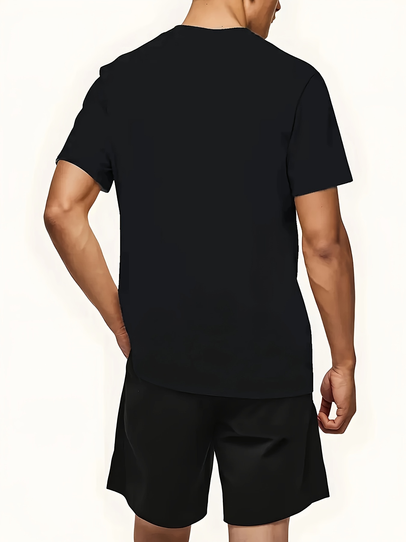 Paris Gradient Letter Print Men's Two-Piece Set: Crew Neck Short Sleeve T-Shirt and Drawstring Shorts Summer Casual Sportswear