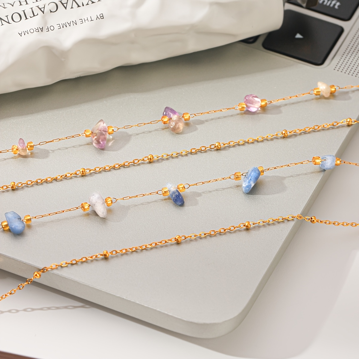 2pc Adjustable Natural Stone Chip Layered Necklace Set for Women