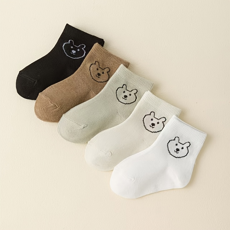 TEMU 5 Pares de Calcetines Media Caña con Lindo Diseño de Oso de Dibujos Animados, Transpirables y Cómodos para Niños y Niñas, Calcetines para Bebé,