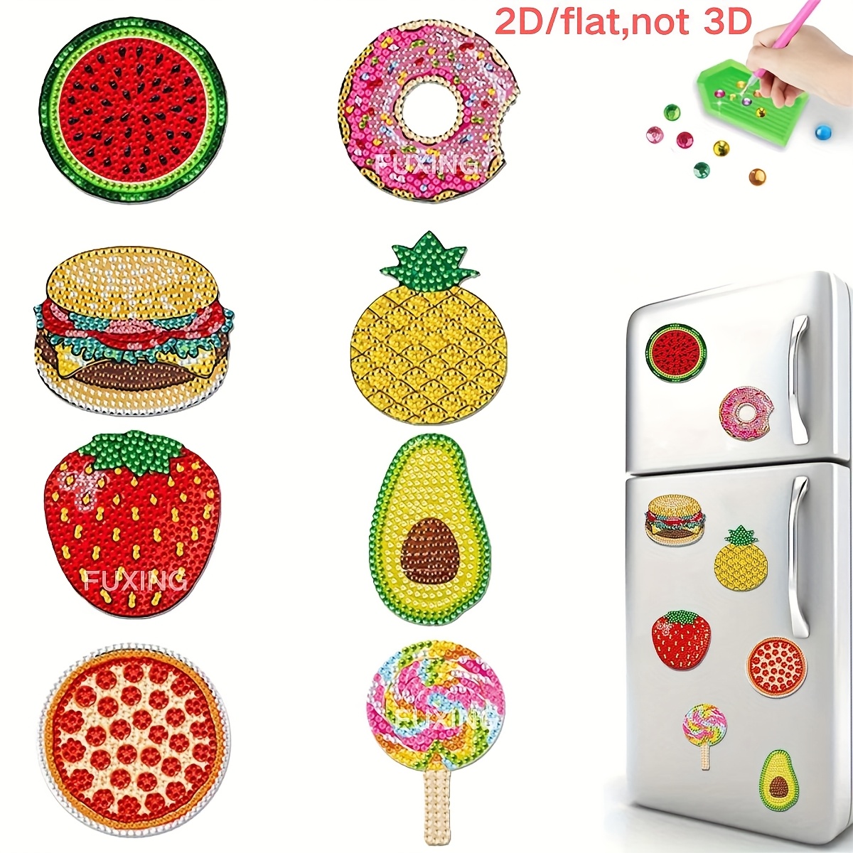 2d/flat 8 kom dijamantni set za  nje, sadrži razne magnetne figure voća za ukrašavanje hladnjaka, set magnetnih dijamantnih   pogodan za rukotvorine, pokloni za hladnjake, perilice rublja, računala i ukrašavanje poštanskih sandučića