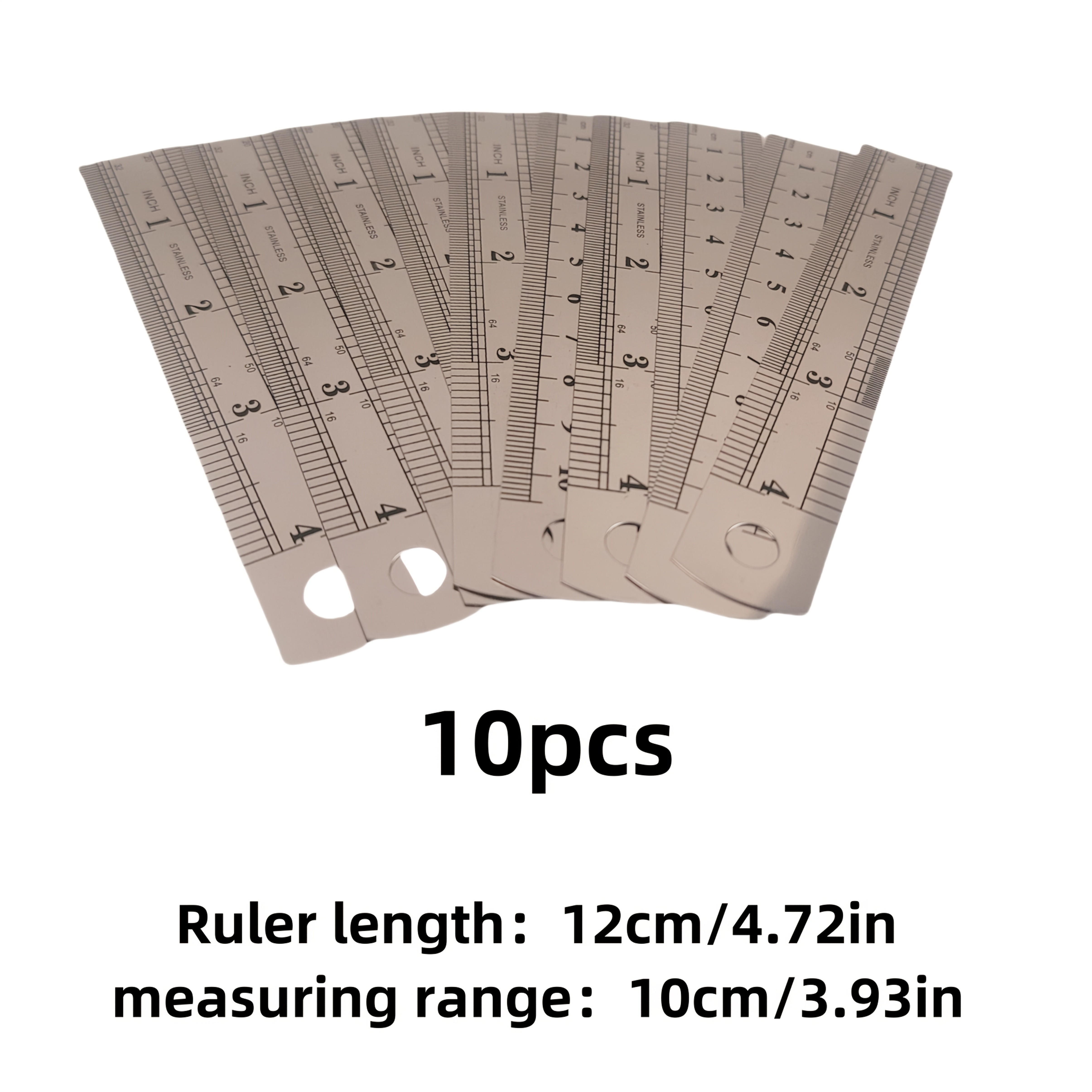 TEMU 10pcs Precision Stainless Steel Rulers, 4-inch Double-sided Metal Rulers With For Teaching, Office Use, Drawing, And Construction Sites, School