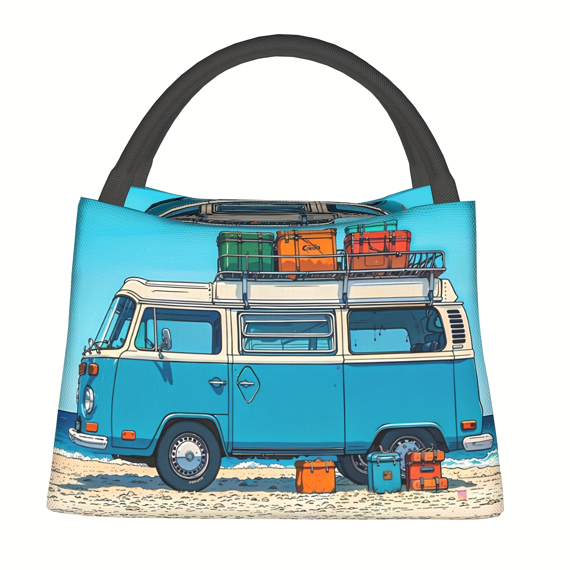 TEMU 1 Beach Blue Rv Pattern, Portable Reusable Cooler Bag, Insulated Lunch Bag, Essential For Camping Picnic And Beach, Suitable For Home,