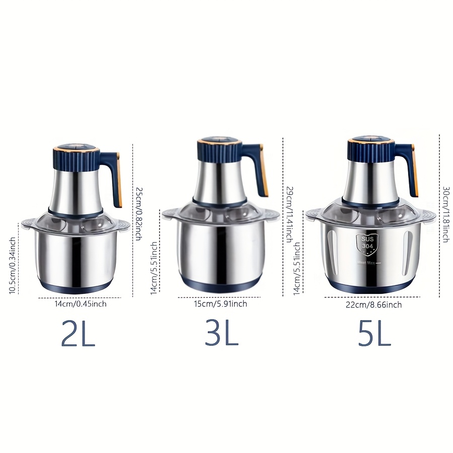 [Heavy-Duty 500W Motor] NONZHU Electric Meat Grinder & Food Processor with Noodle Maker - Heavy-Duty 500W Motor, Large Capacity 2L/3L/5L Food Chopper Suitable for Meat, Vegetables, Fruits, Nuts, 6/4 Sharp Blades (5L/3L/2