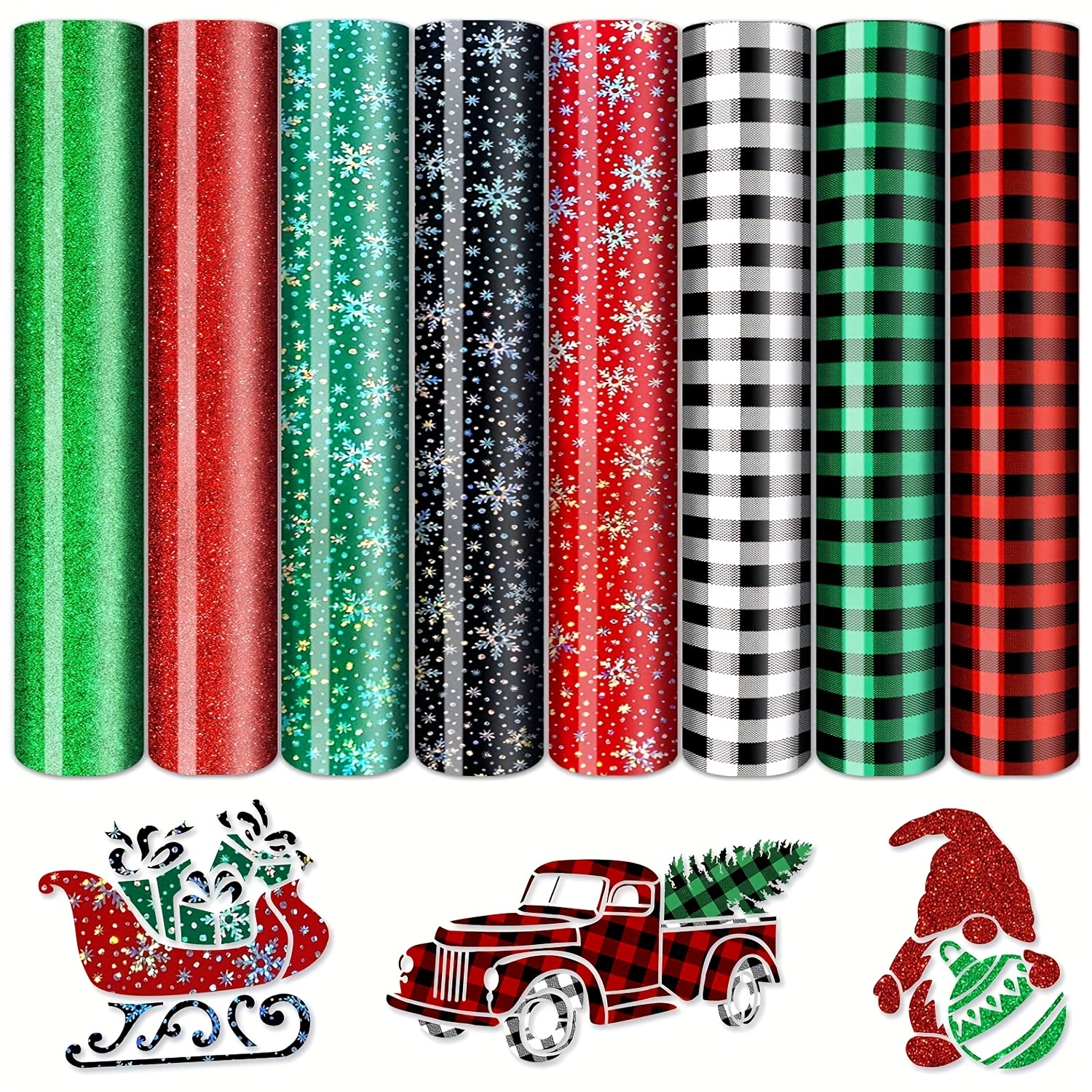 

Christmas Hot Transfer Vinyl Bundle, 8 Sheets - And Holographic Hot Transfer Vinyl For - Holiday Heat Transfer Films In Colors, 12x10 Inches