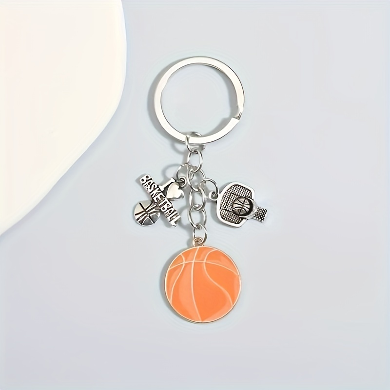 Sporty Basketball Keychain - Alloy, Fashionable Accessory For Men's Backpacks & Gifts