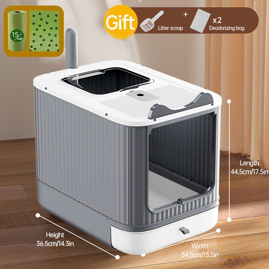 TEMU Extra-large For Cat Litter Box Designed For , Featuring -loading Drawer, A Top Cover, And A Fully Enclosed Double Door. It Comes In Purple And Includes A Waste