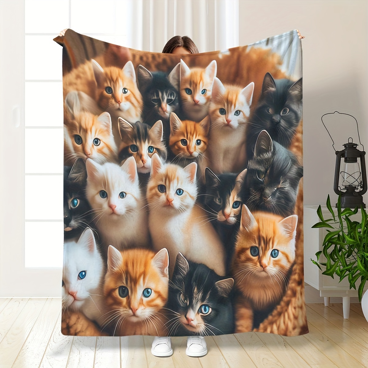 

1pc en Imprimée Numériquement HD Chaton Mignon - Contemporain, Mélangées, , , Chaude, , , Tissu Tricoté 200-250gsm, Toutes les , Utilisation Polyvalente sur Canapé, Lit, , , , Halloween