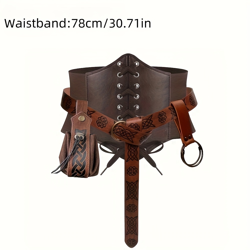 TEMU Renaissance Medieval Viking Costume, Vintage Steampunk Pu Belt, Halloween Cosplay, Stage Performance Accessories