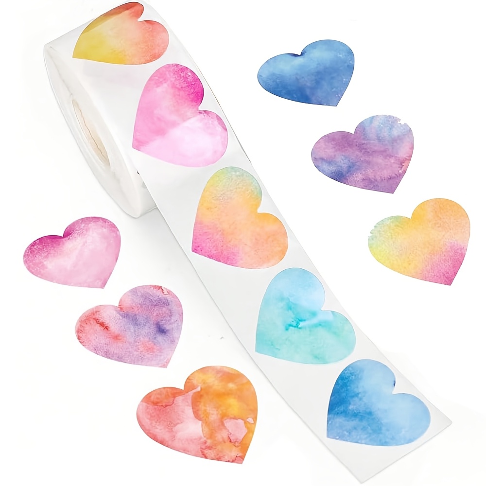 Image of 500pcs/roll Watercolor Gradient Heart Shape Sticker Stationery Sticker Gift Packaging Colorful Envelope Seal Label Office Sticker Seal Sticker Self-adhesive Sticker