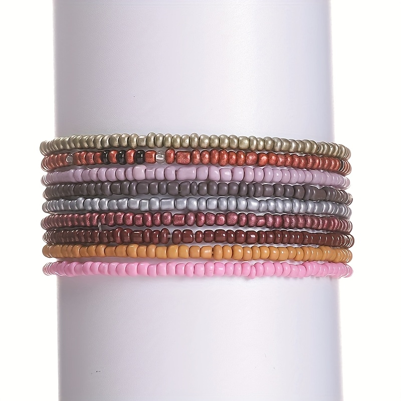 9pcs Multi-Layer Beaded Anklet Set, Bohemian Style