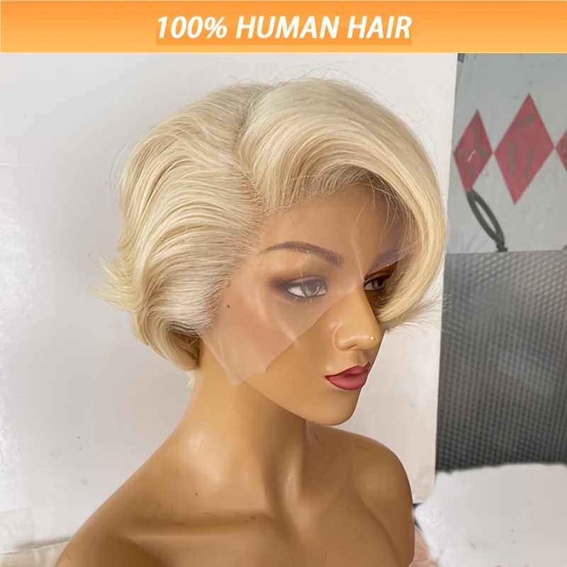 

Elegant Blonde Cut Lace Front Wig - 13x4x1 Human Hair, Pre- Hairline, Short Straight Bob Style For Women, 613 Color